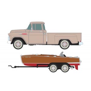 Classic Metal Works 1957 Chevy Step-Side Pickup Truck with Fishing Boat and Trailer